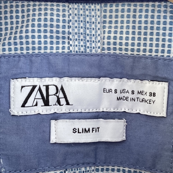 Preloved Zara Man Plaid Office Cocktail Slim Fit Dress Shirt - Size Small - Picture 11 of 14